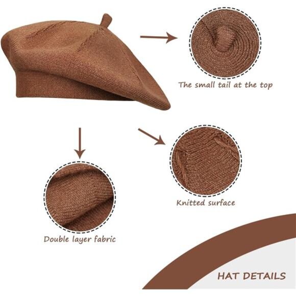 Gllutt Cashmere Beret Hat French Style Stretchy Knitting Solid Color Both Side‎ - Picture 6 of 8
